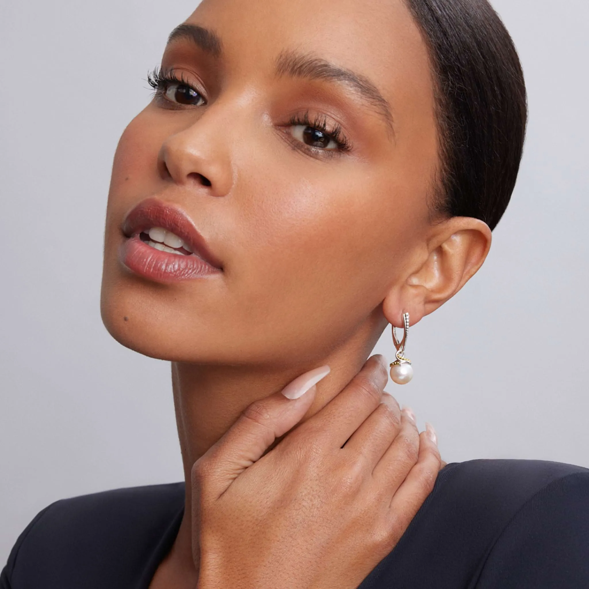 Luna Two-Tone Drop Pearl Earrings sold by LAGOS product image thumbnail 2