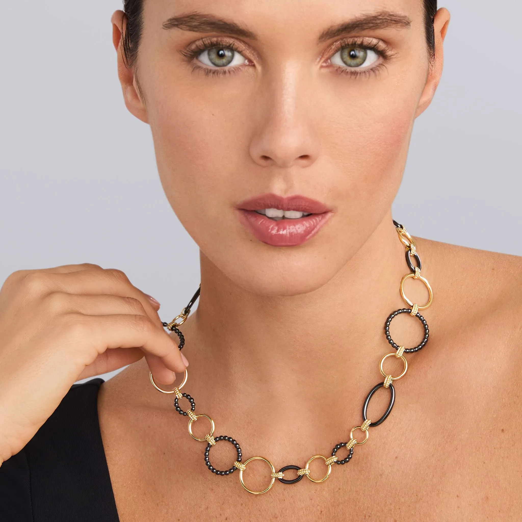 Meridian 18K Gold and Black Ceramic Link Necklace | 24mm sold by LAGOS product image thumbnail 2