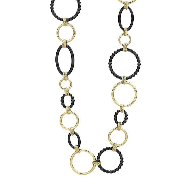 Meridian 18K Gold and Black Ceramic Link Necklace | 24mm sold by LAGOS