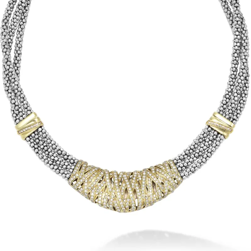 Caviar Lux Statement Two-Tone Caviar Diamond Necklace sold by LAGOS