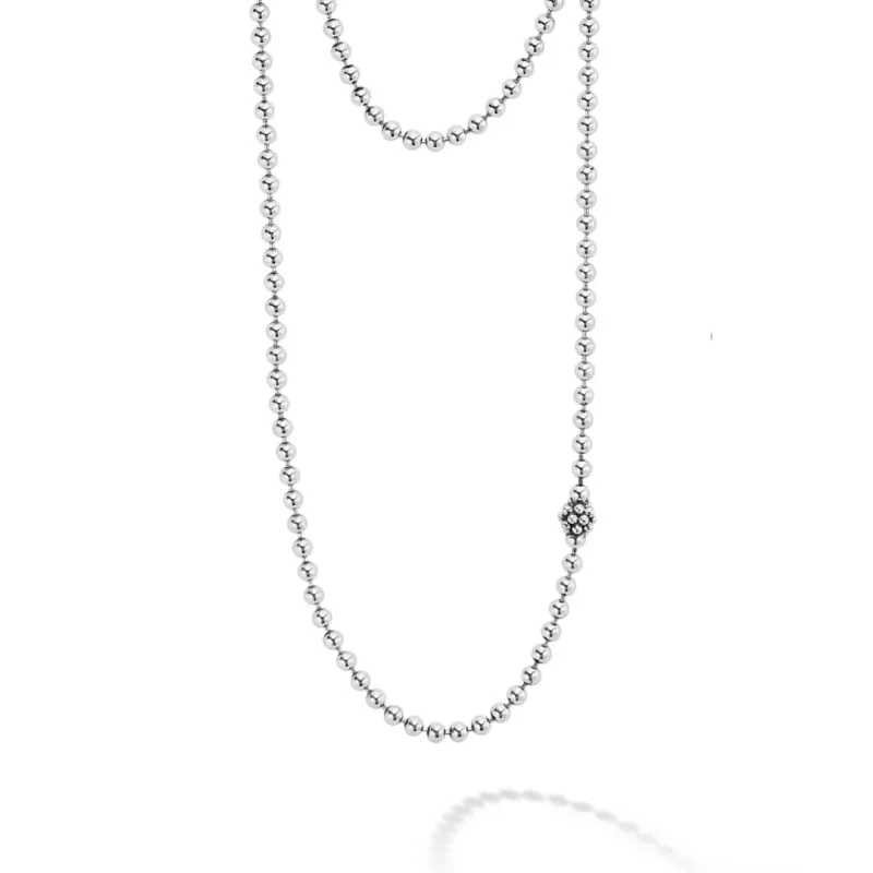 Caviar Icon Long Silver Caviar Beaded Necklace sold by LAGOS