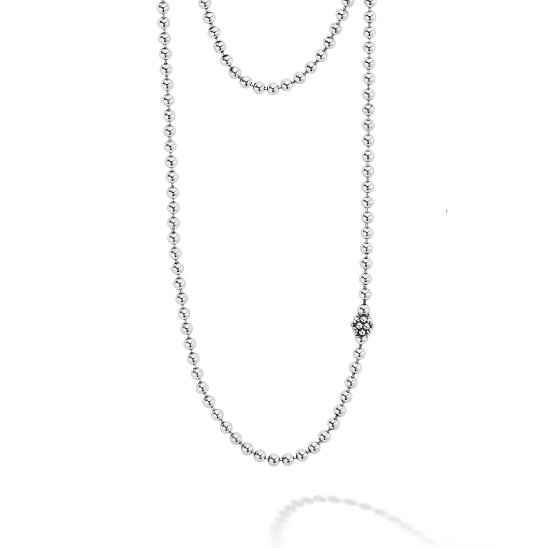 Caviar Icon Long Silver Caviar Beaded Necklace sold by LAGOS