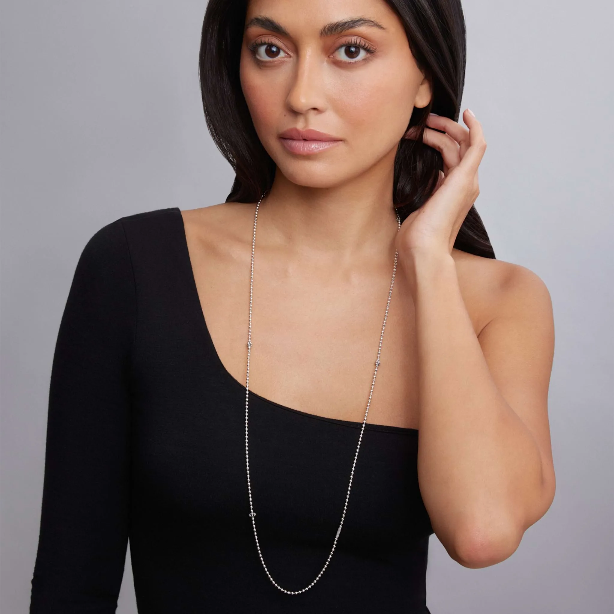 Caviar Icon Long Silver Caviar Beaded Necklace sold by LAGOS product image thumbnail 2