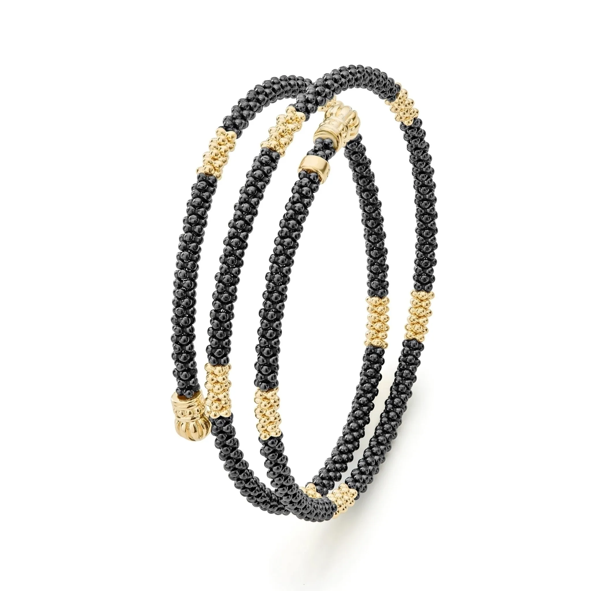 Black Caviar 18K Gold Small Station Ceramic Wrap Bracelet | 3mm sold by LAGOS product image thumbnail 3