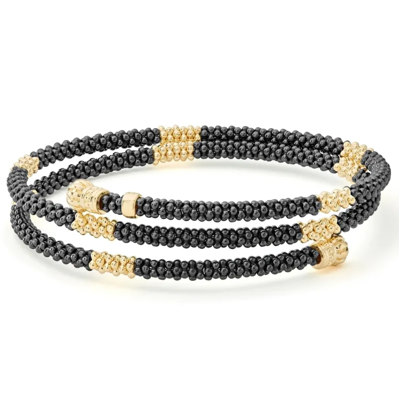 Black Caviar 18K Gold Small Station Ceramic Wrap Bracelet | 3mm sold by LAGOS