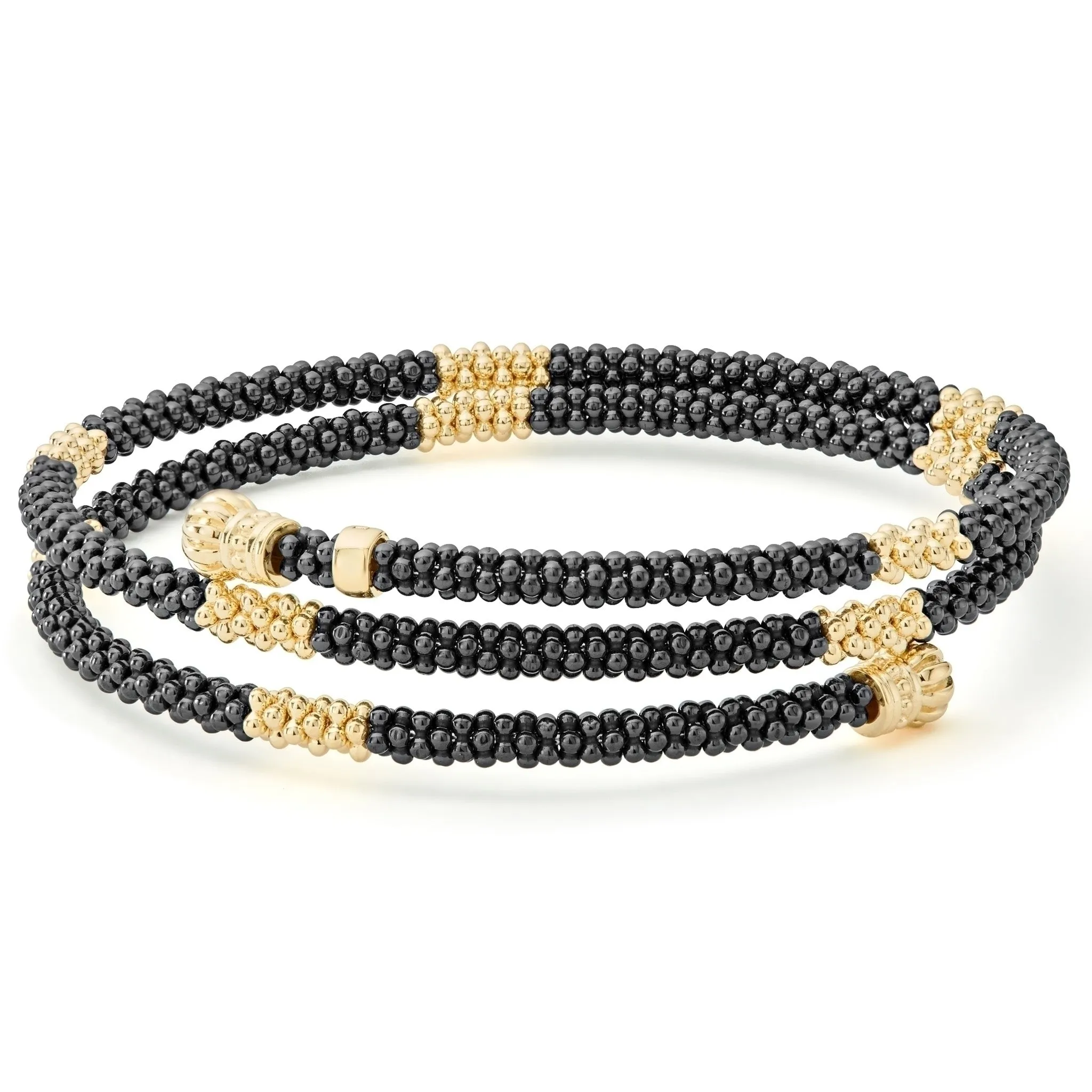 Black Caviar 18K Gold Small Station Ceramic Wrap Bracelet | 3mm sold by LAGOS