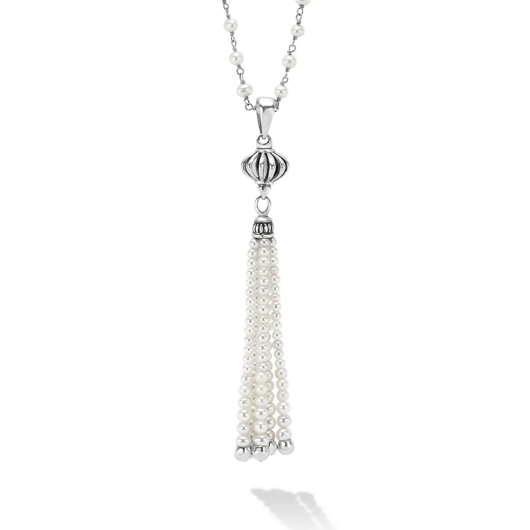 Luna Pearl Tassel Pendant Necklace sold by LAGOS