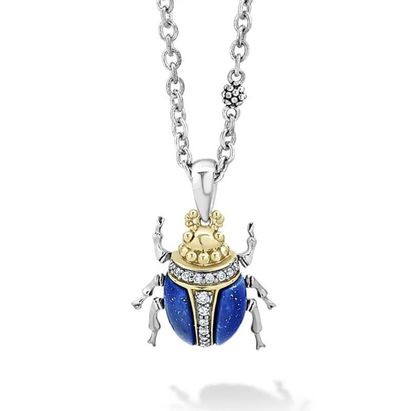 Rare Wonders Lapis Beetle Diamond Pendant Necklace sold by LAGOS