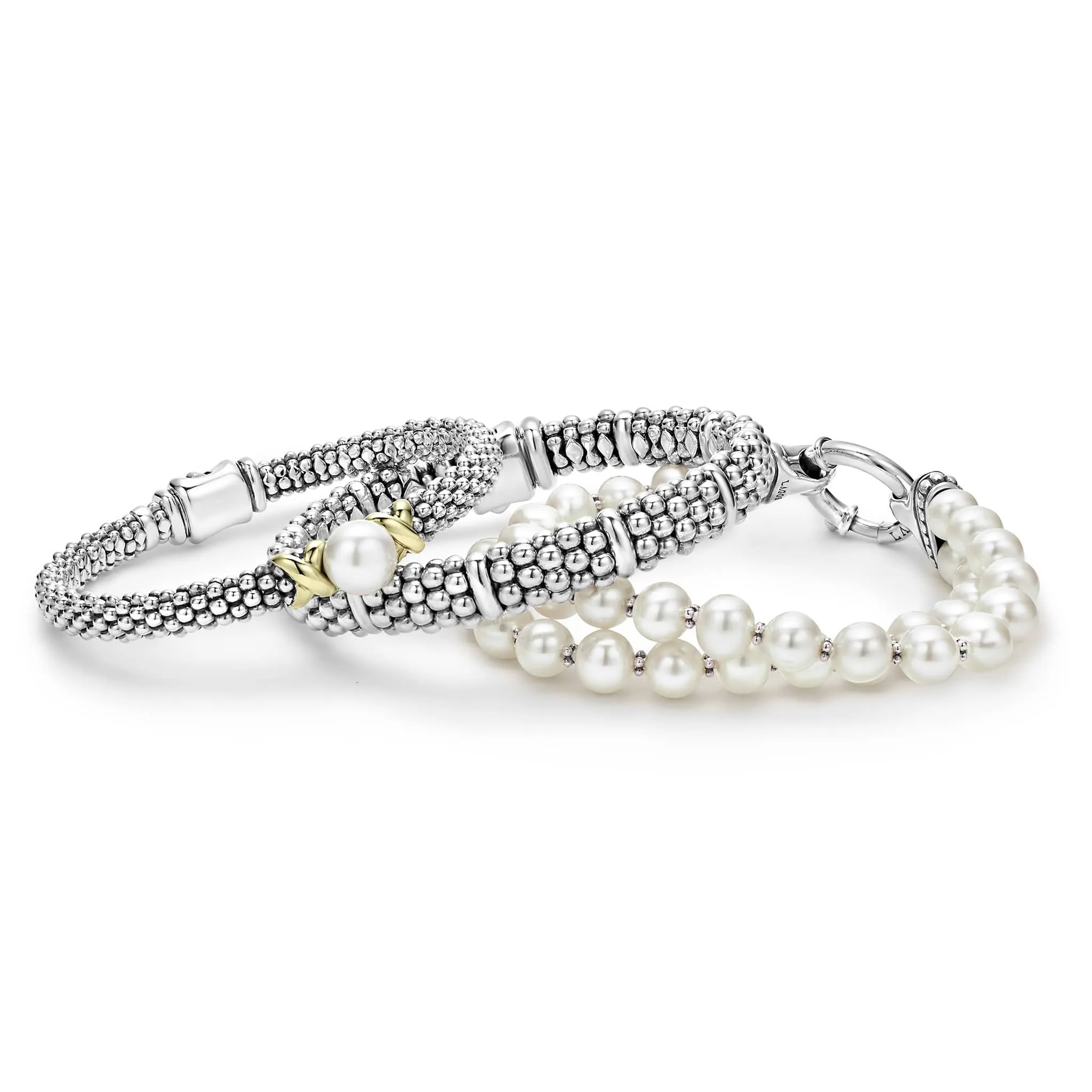 Signature Caviar Two-Tone Pearl Bracelet Gift Set sold by LAGOS