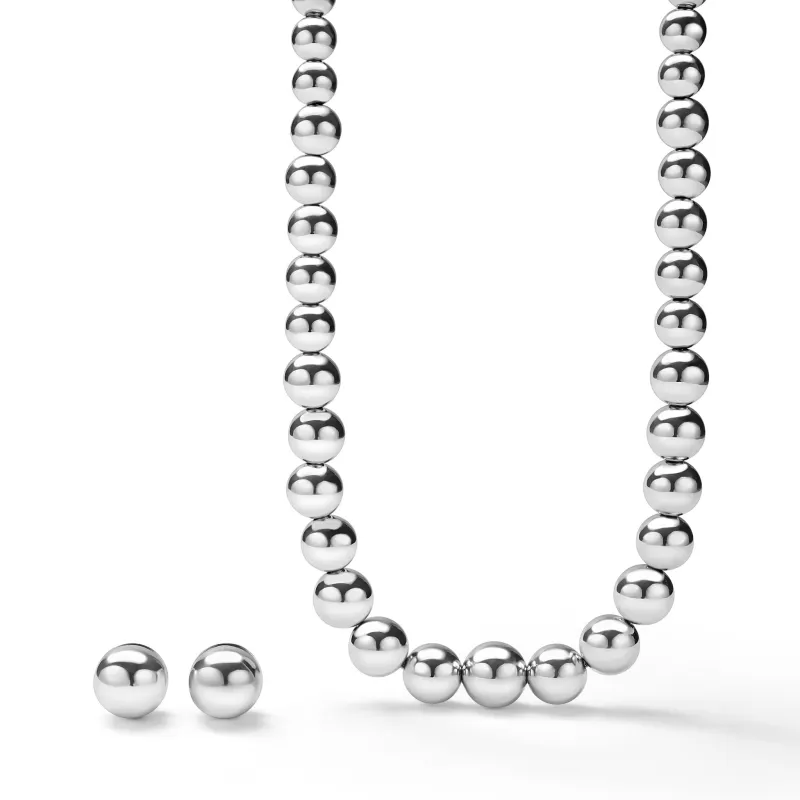 Caviar Bubbly Silver Beaded Necklace and Earring Gift Set sold by LAGOS