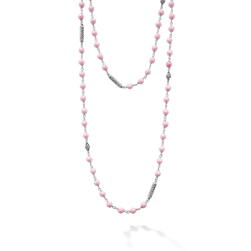 Caviar Icon Long Pink Ceramic Beaded Necklace sold by LAGOS