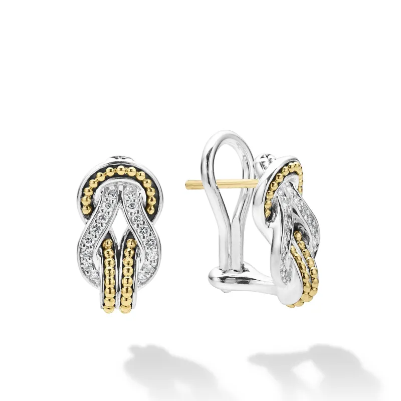 Newport Two-Tone Knot Diamond Huggie Earrings sold by LAGOS