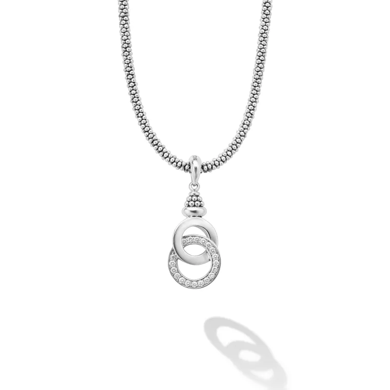 Signature Caviar Silver Interlocking Diamond Caviar Pendant Necklace sold by LAGOS