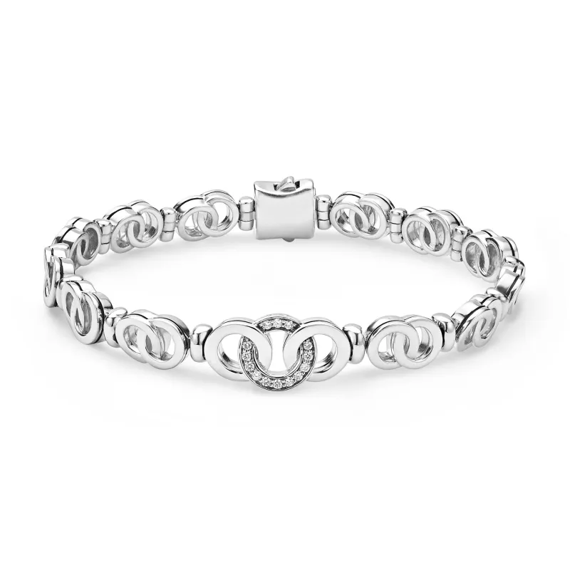 Signature Caviar Silver Petite Interlocking Diamond Link Bracelet sold by LAGOS