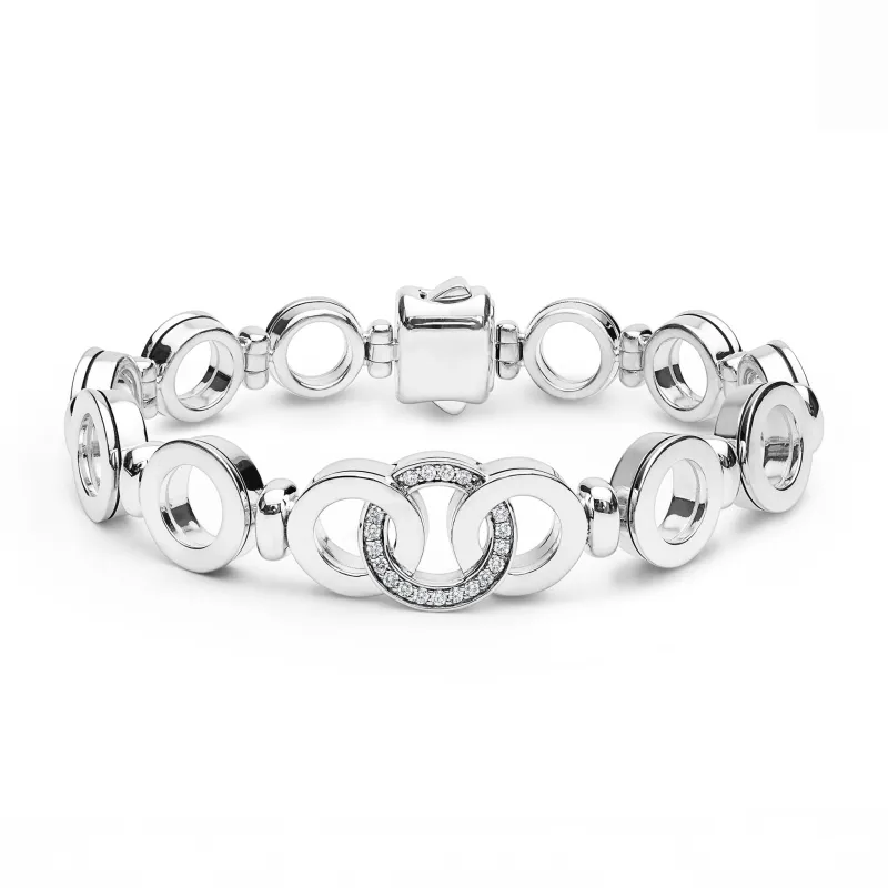 Signature Caviar Silver Interlocking Diamond Link Bracelet sold by LAGOS