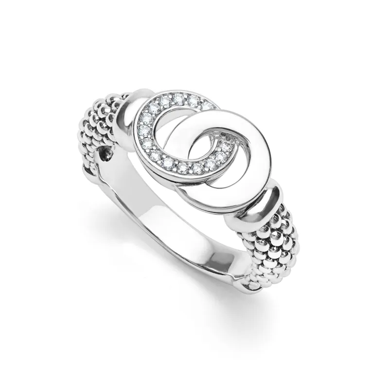 Signature Caviar Medium Silver Interlocking Diamond Ring sold by LAGOS