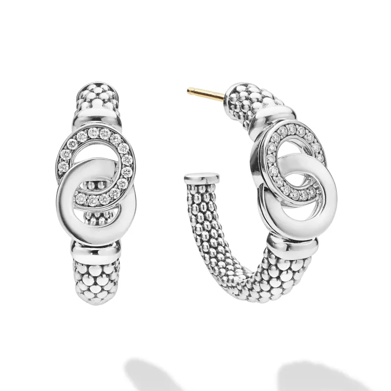 Signature Caviar Silver Interlocking Diamond Hoop Earring sold by LAGOS