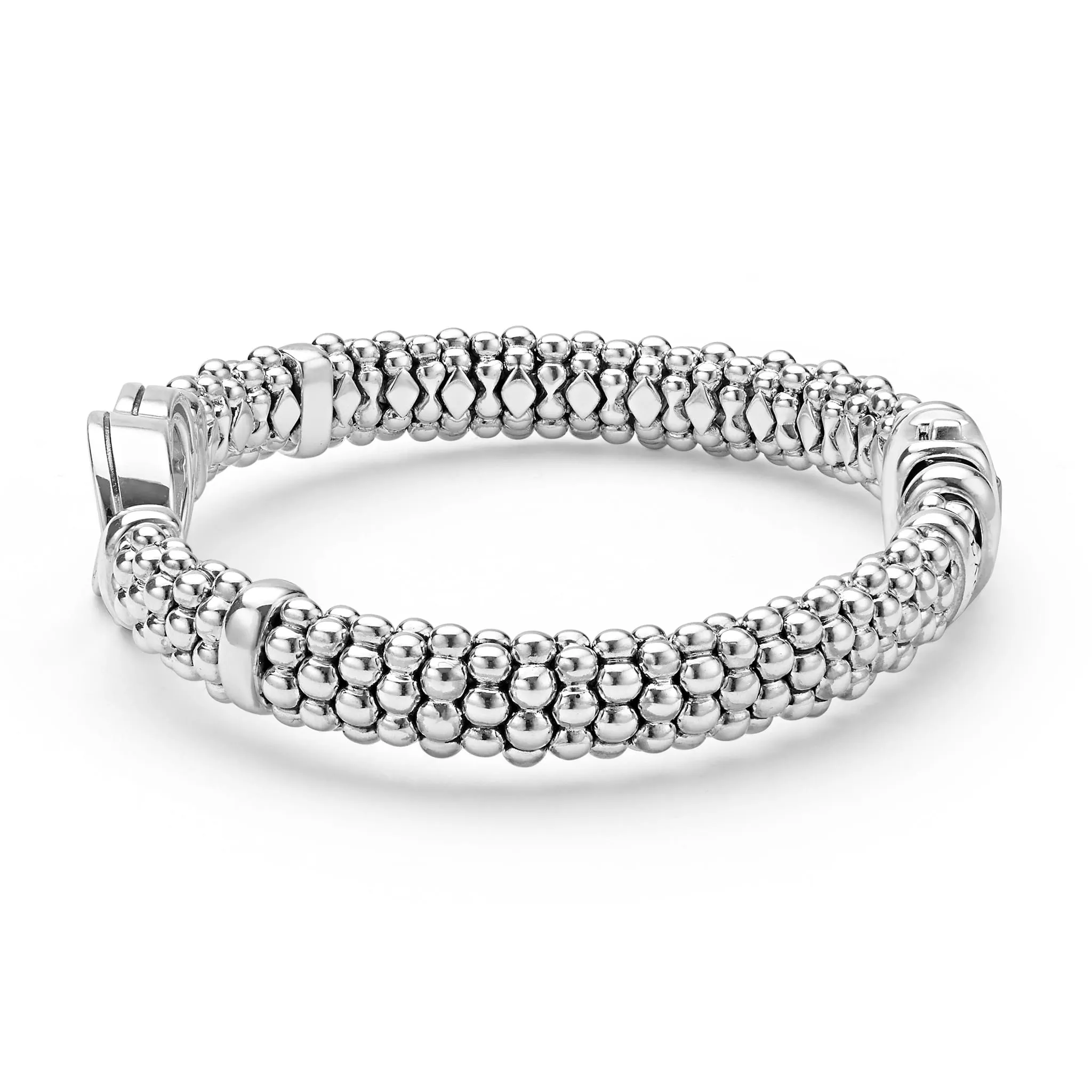 Signature Caviar Silver Interlocking Diamond Caviar Bracelet | 9mm sold by LAGOS product image thumbnail 4