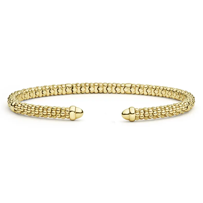 Signature Caviar 18K Gold Caviar Beaded Mini Versa Torque Bracelet | 3mm made by LAGOS