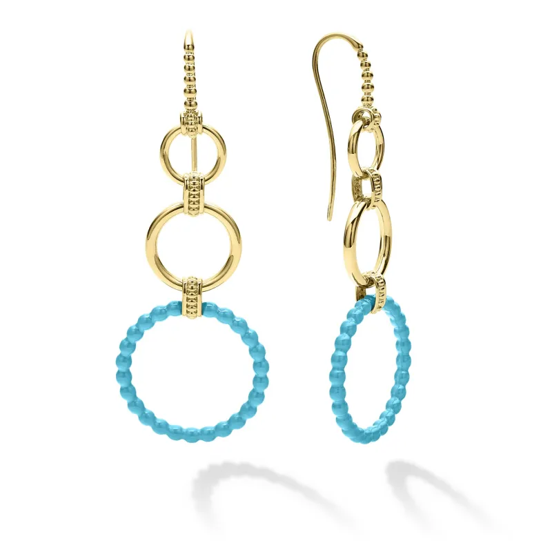 Meridian 18K Gold and Blue Ceramic Circle Drop Earrings sold by LAGOS