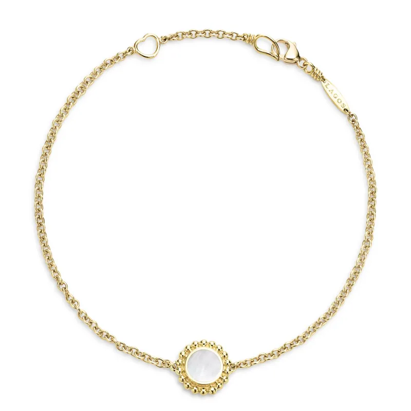 Covet Single Station Round Mother of Pearl Bracelet sold by LAGOS