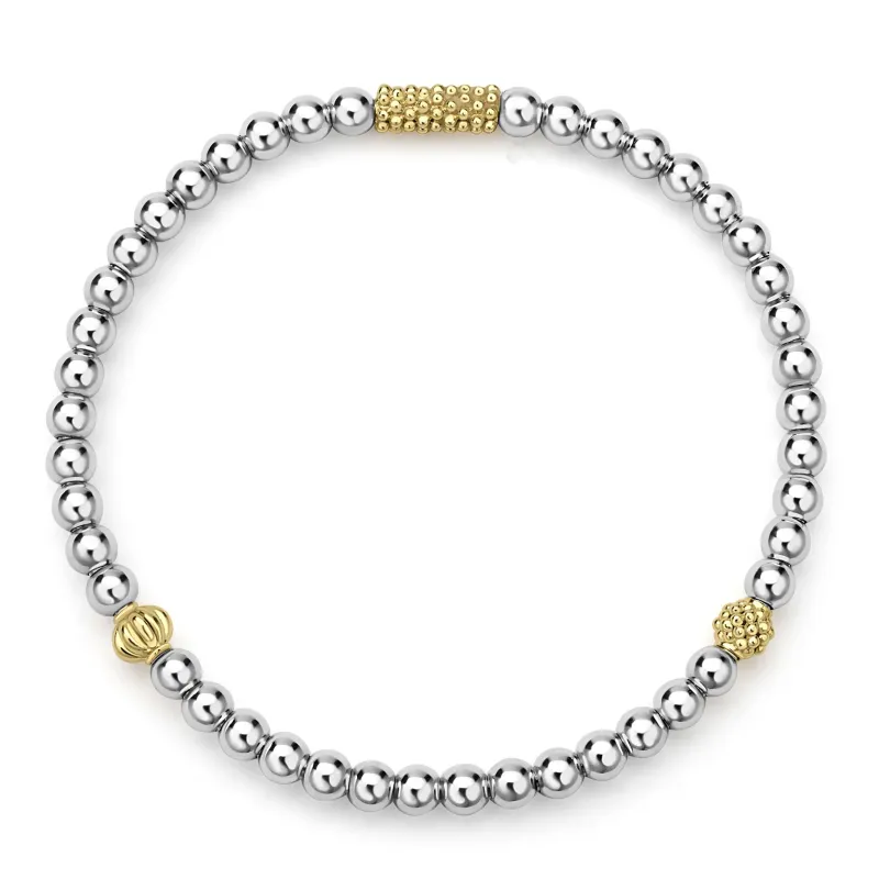 Caviar Icon Two-Tone Caviar Icon Stretch Bracelet made by LAGOS