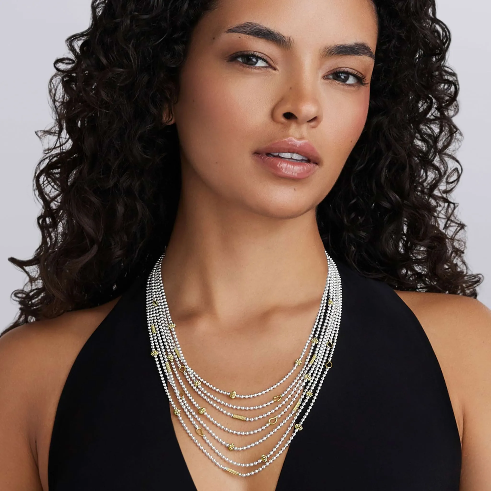 Caviar Icon Two-Tone Caviar Five Row Strand Necklace sold by LAGOS product image thumbnail 3