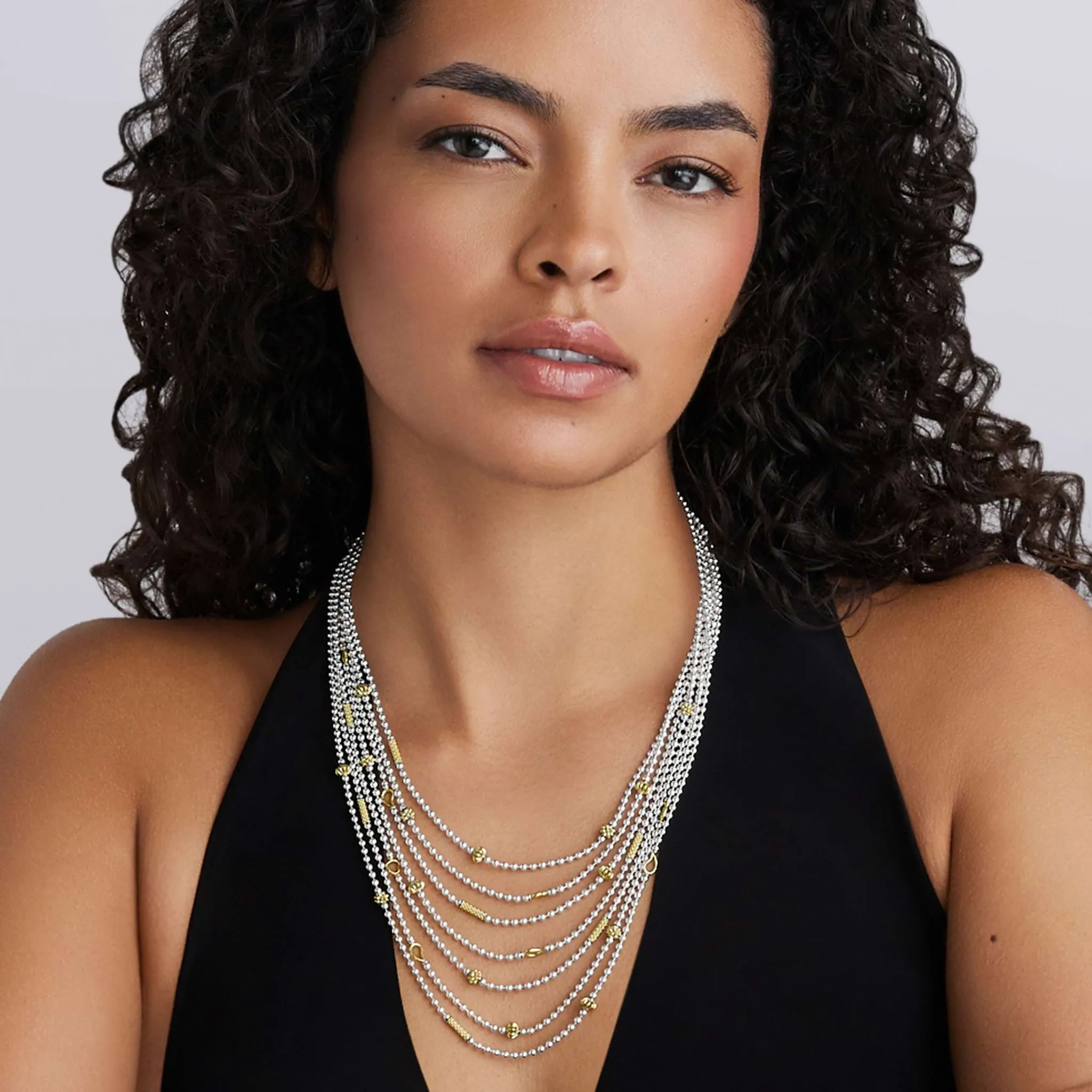 Caviar Icon Two-Tone Caviar Five Row Strand Necklace sold by LAGOS product image thumbnail 2