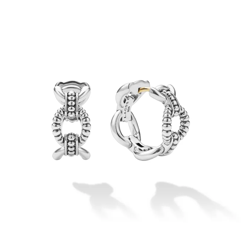 Signature Caviar Sterling Silver Caviar Link Oval Hoop Earrings sold by LAGOS