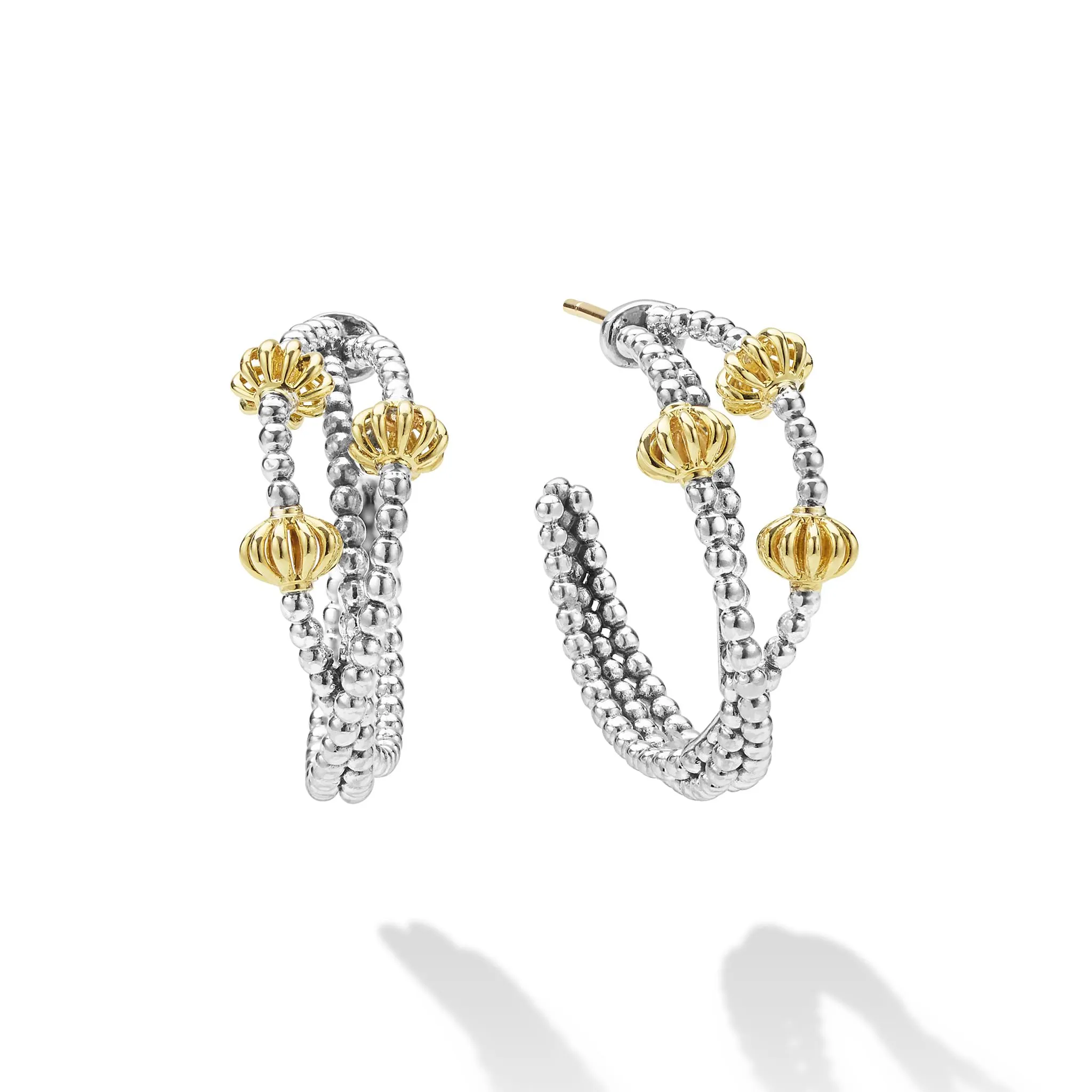 Caviar Icon Sterling Silver & 18K Gold Beaded Triple Hoop Earrings sold by LAGOS