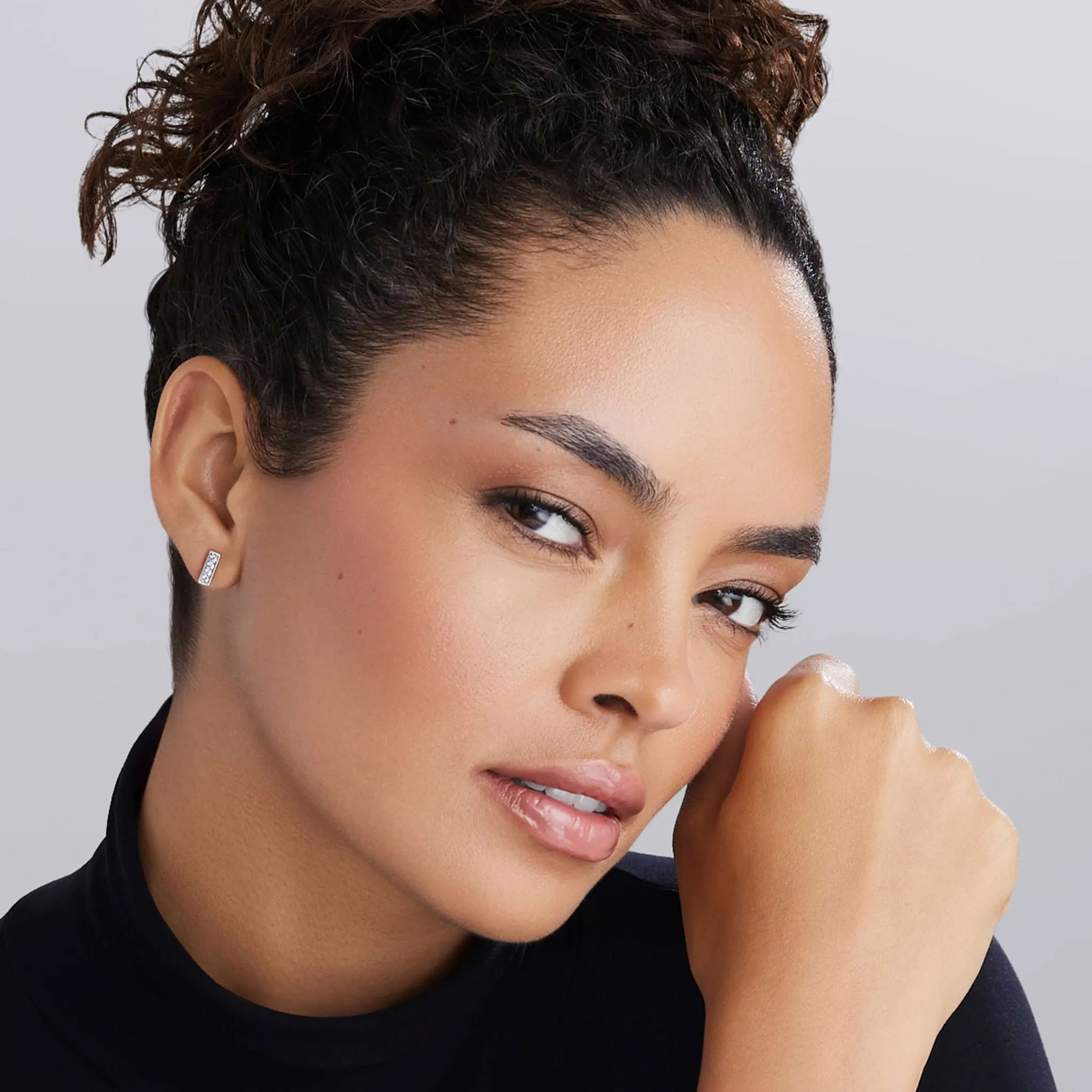 Caviar Spark Silver Linear Diamond Stud Earrings sold by LAGOS product image thumbnail 2