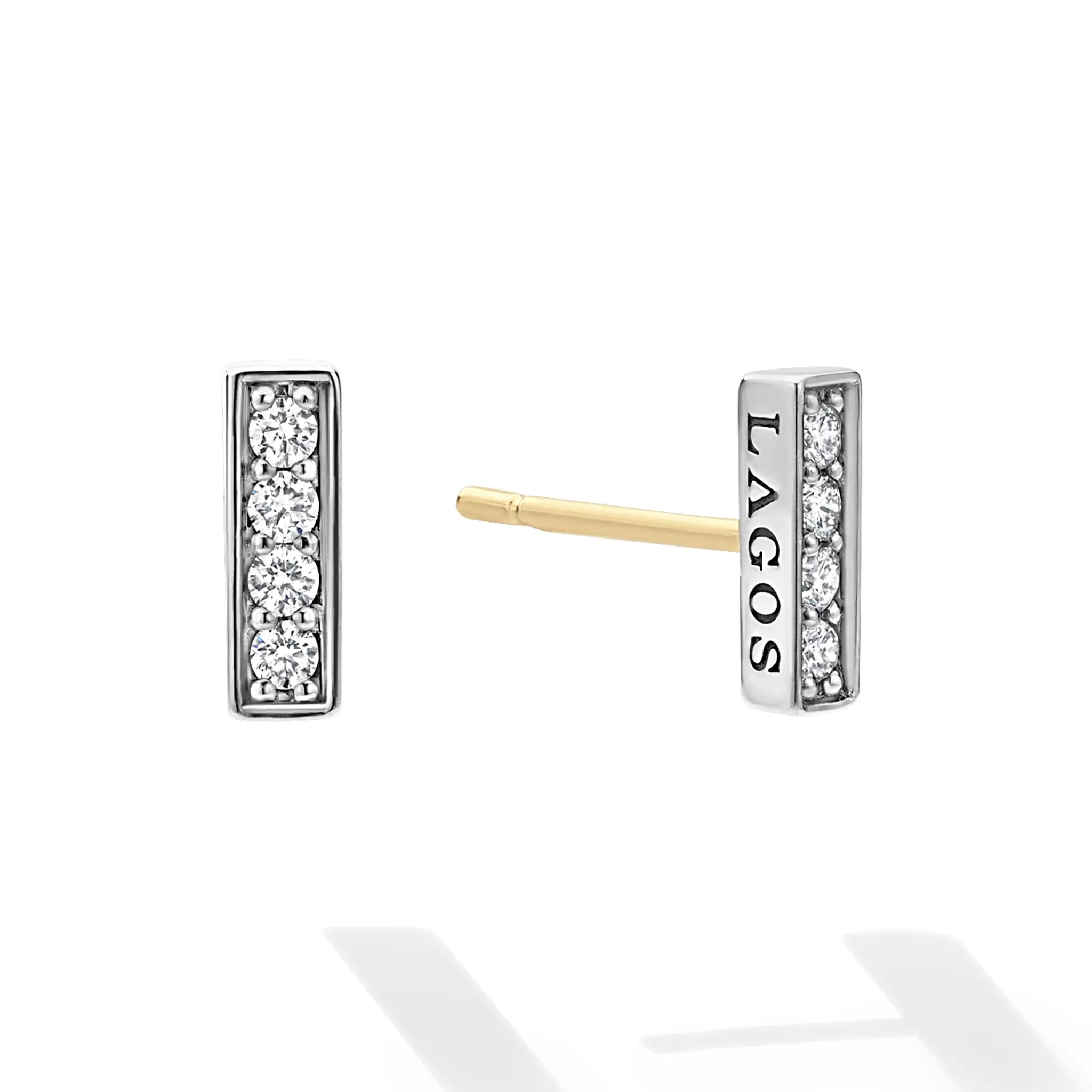 Caviar Spark Silver Linear Diamond Stud Earrings sold by LAGOS