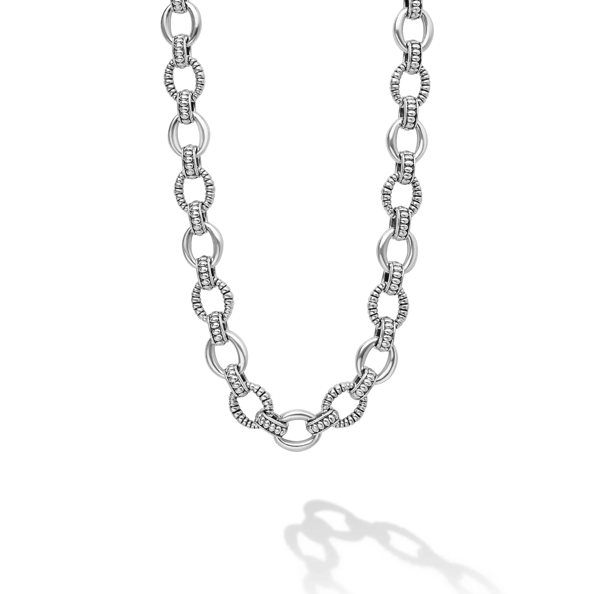 Signature Caviar Sterling Silver Fluted Oval Link Necklace sold by LAGOS