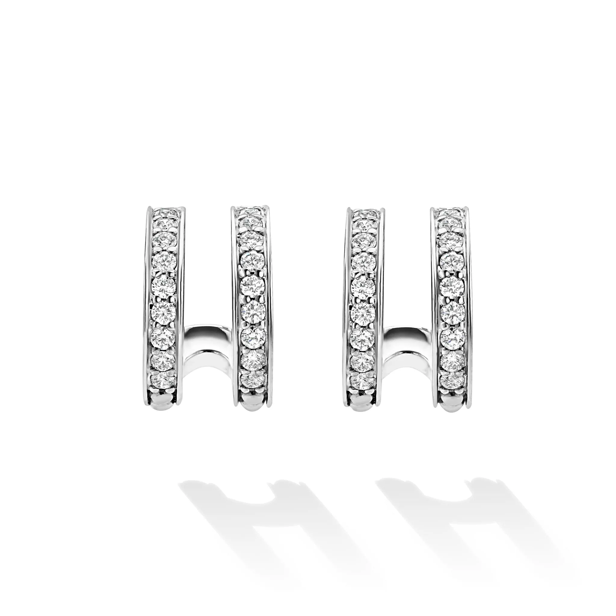 Caviar Spark Silver Linear Diamond Double Row Hoop Earrings sold by LAGOS product image thumbnail 4