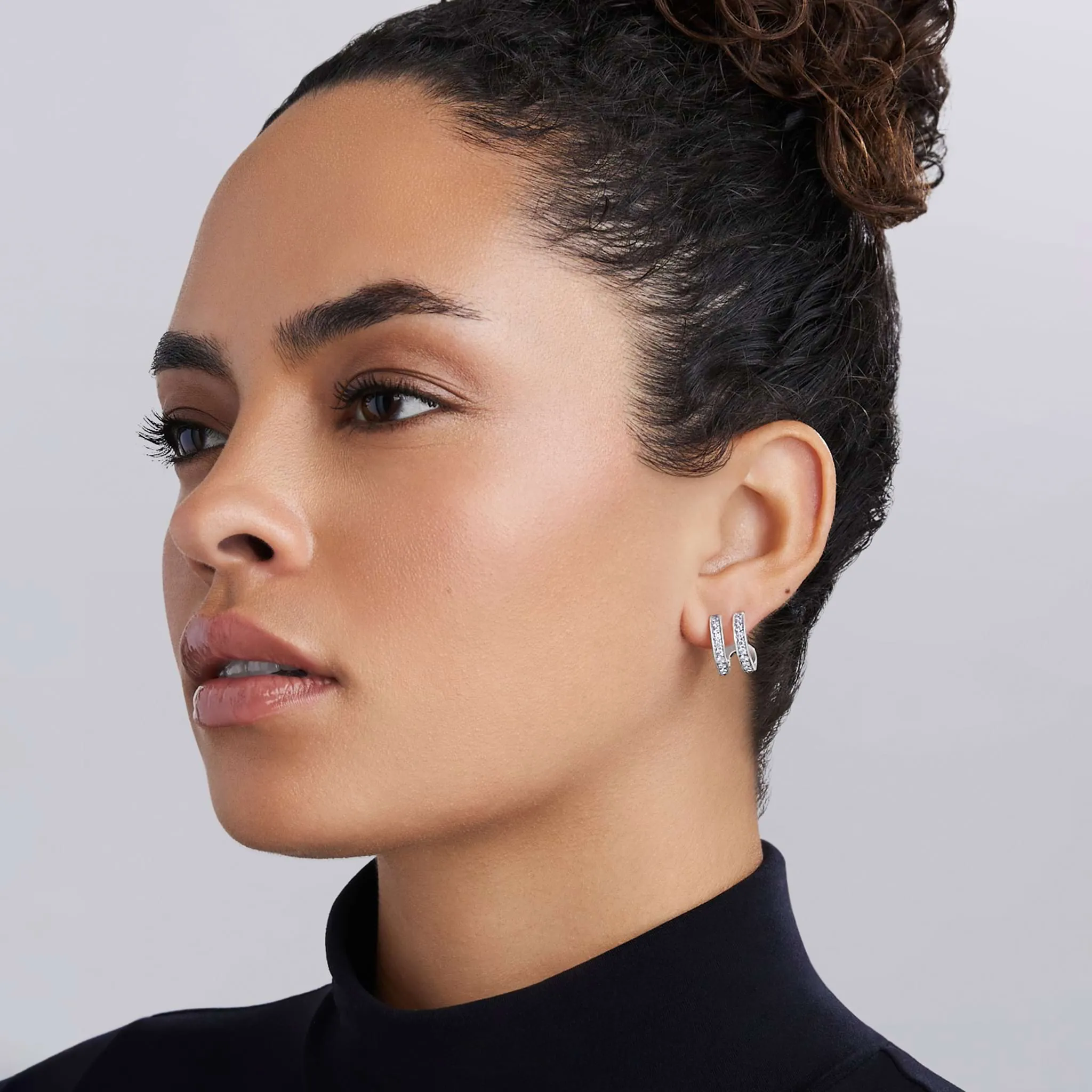 Caviar Spark Silver Linear Diamond Double Row Hoop Earrings sold by LAGOS product image thumbnail 2