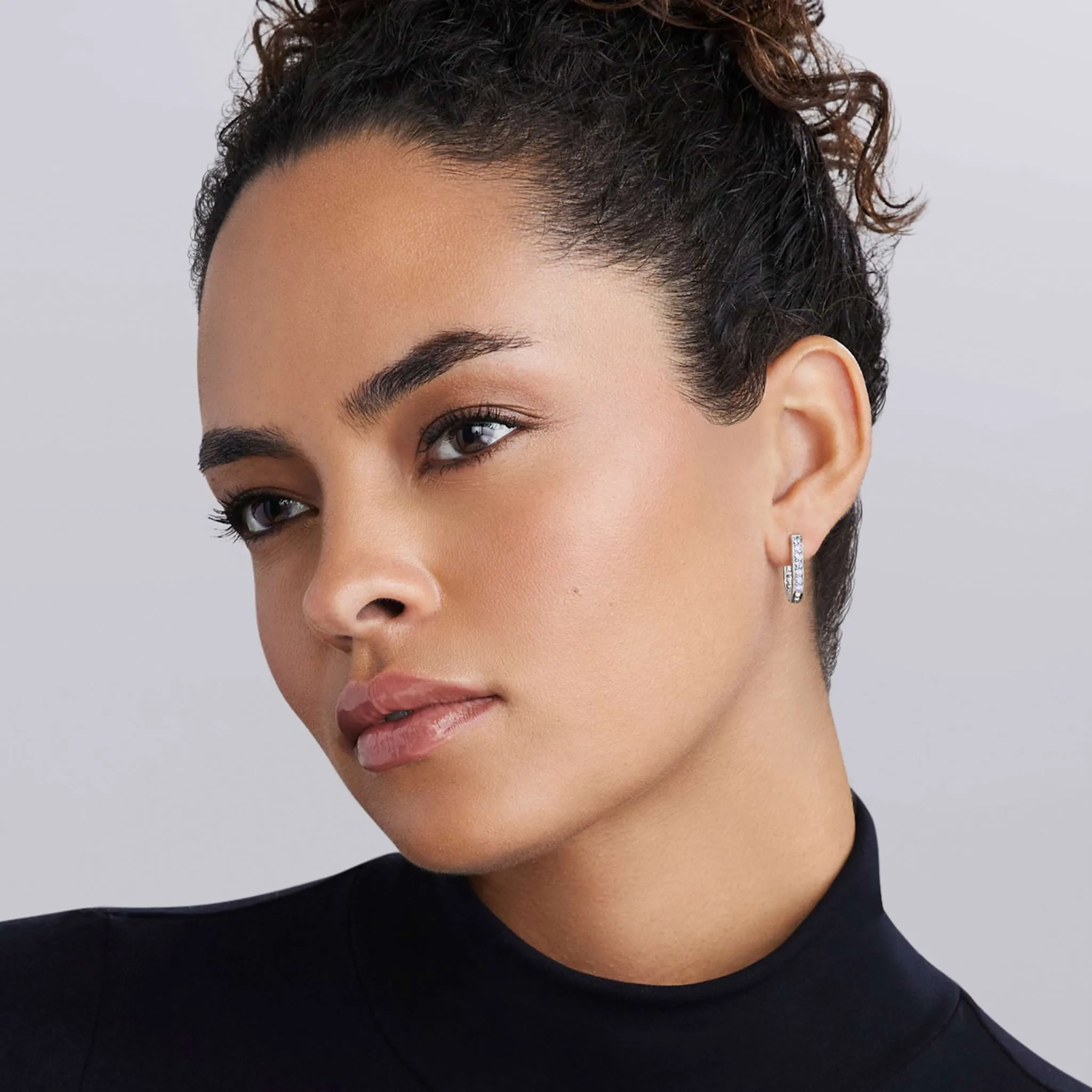 Caviar Spark Silver Linear Diamond Hoop Earrings sold by LAGOS product image thumbnail 2