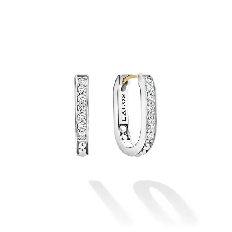 Caviar Spark Silver Linear Diamond Hoop Earrings sold by LAGOS