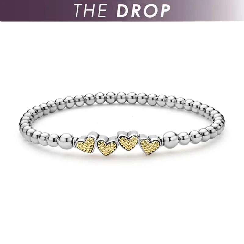 Signature Caviar Two-Tone Heart Stretch Bracelet made by LAGOS