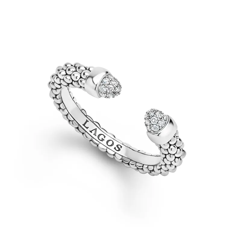 Signature Caviar Silver Diamond Mini Versa Stacking Ring sold by LAGOS