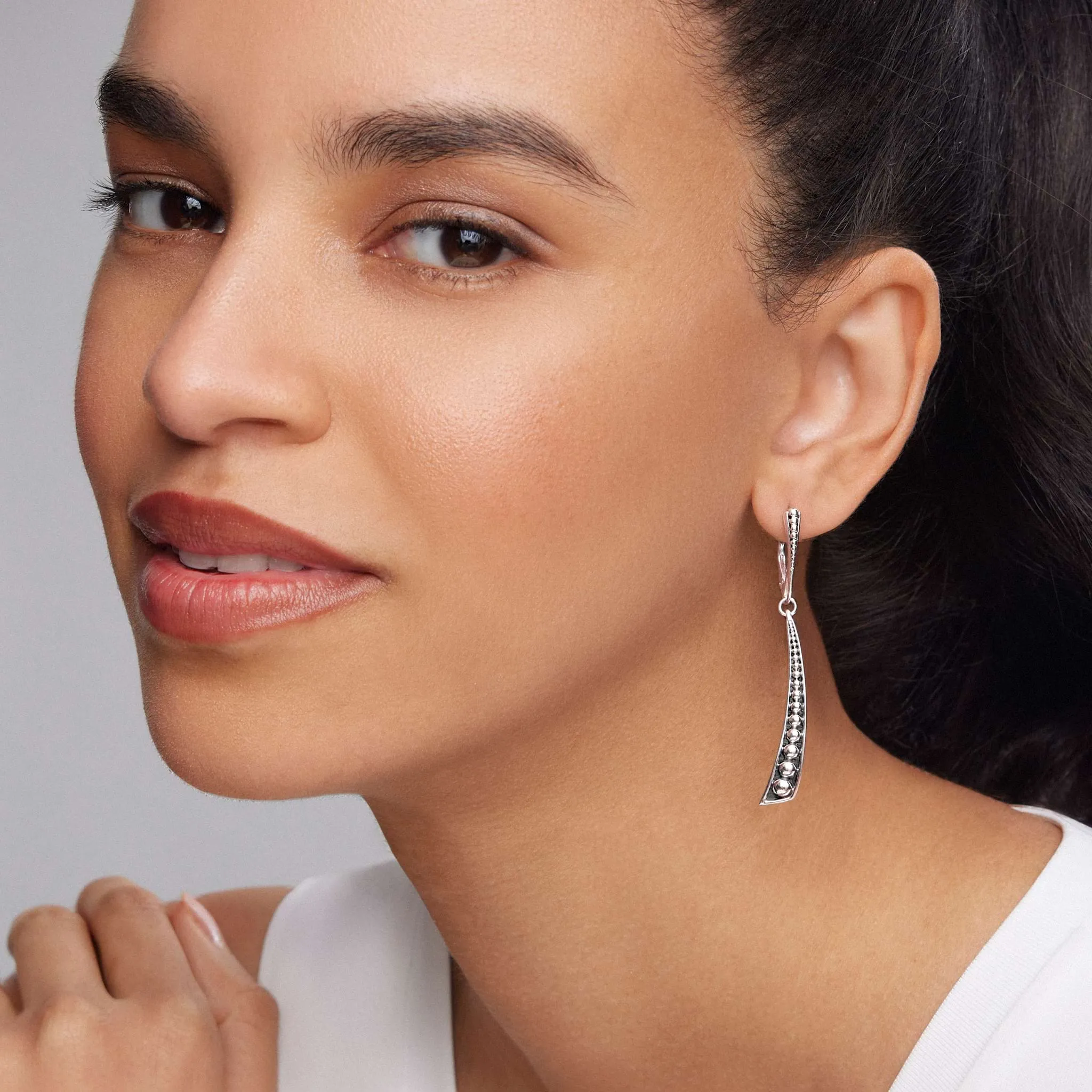 Signature Caviar Linear Curve Drop Earrings sold by LAGOS product image thumbnail 2