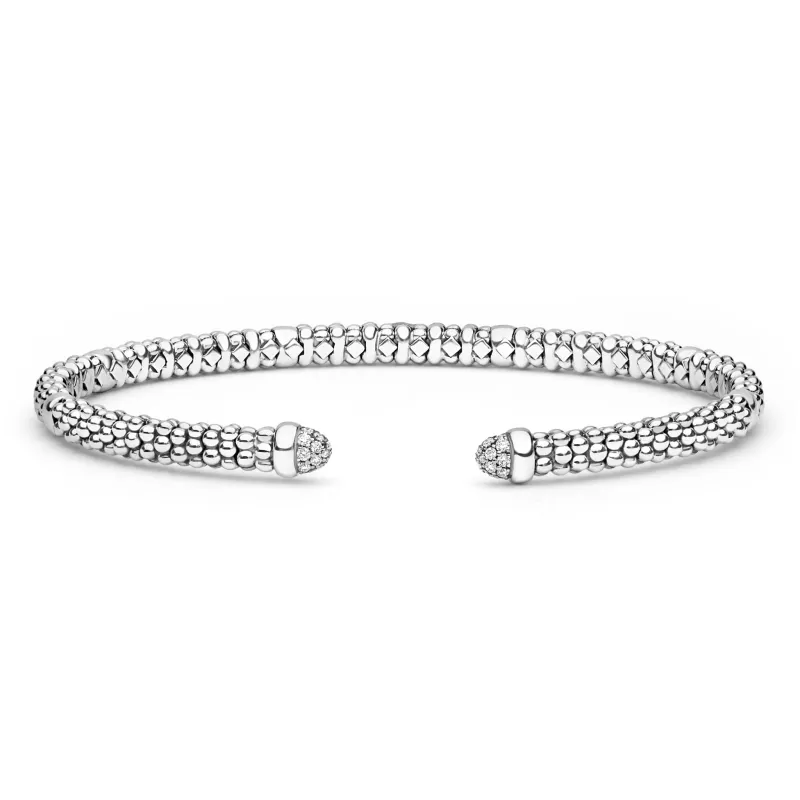 Signature Caviar Silver Caviar Diamond  Mini Versa Torque Bracelet | 3mm made by LAGOS