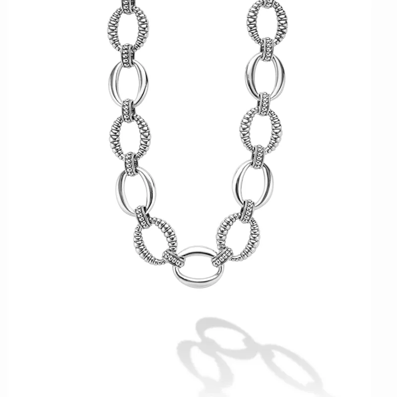 Signature Caviar Sterling Silver Oval Fluted Link Necklace | 18mm made by LAGOS