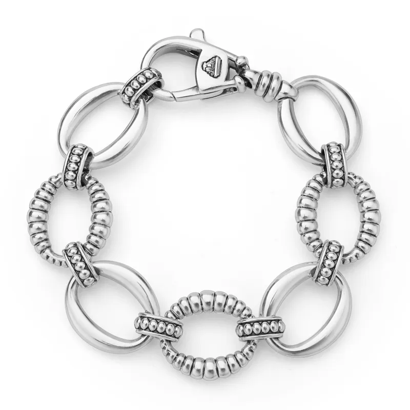 Signature Caviar Sterling Silver Oval Fluted Link Bracelet | 19mm sold by LAGOS