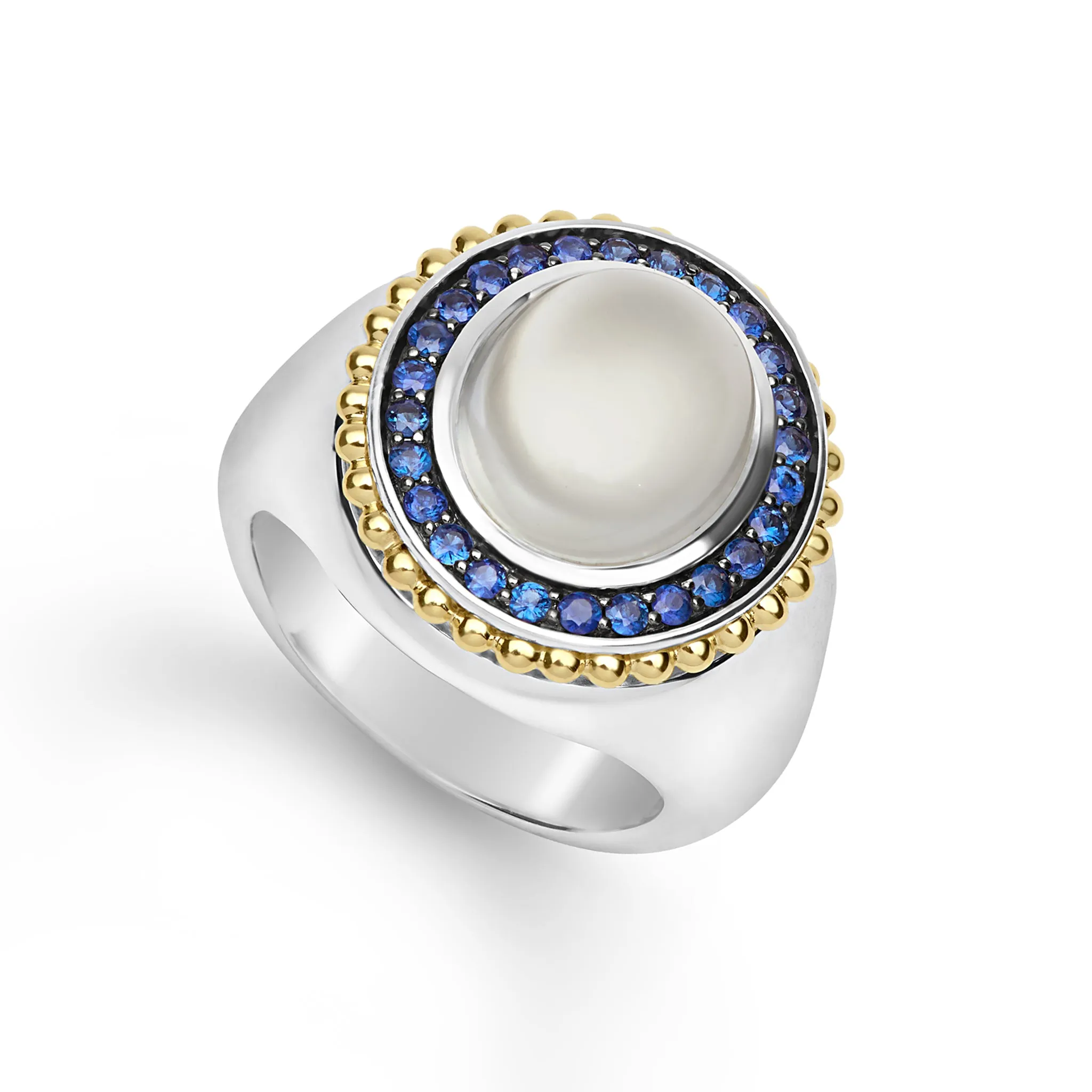 Rittenhouse Two-Tone Small Moonstone and Sapphire Ring sold by LAGOS