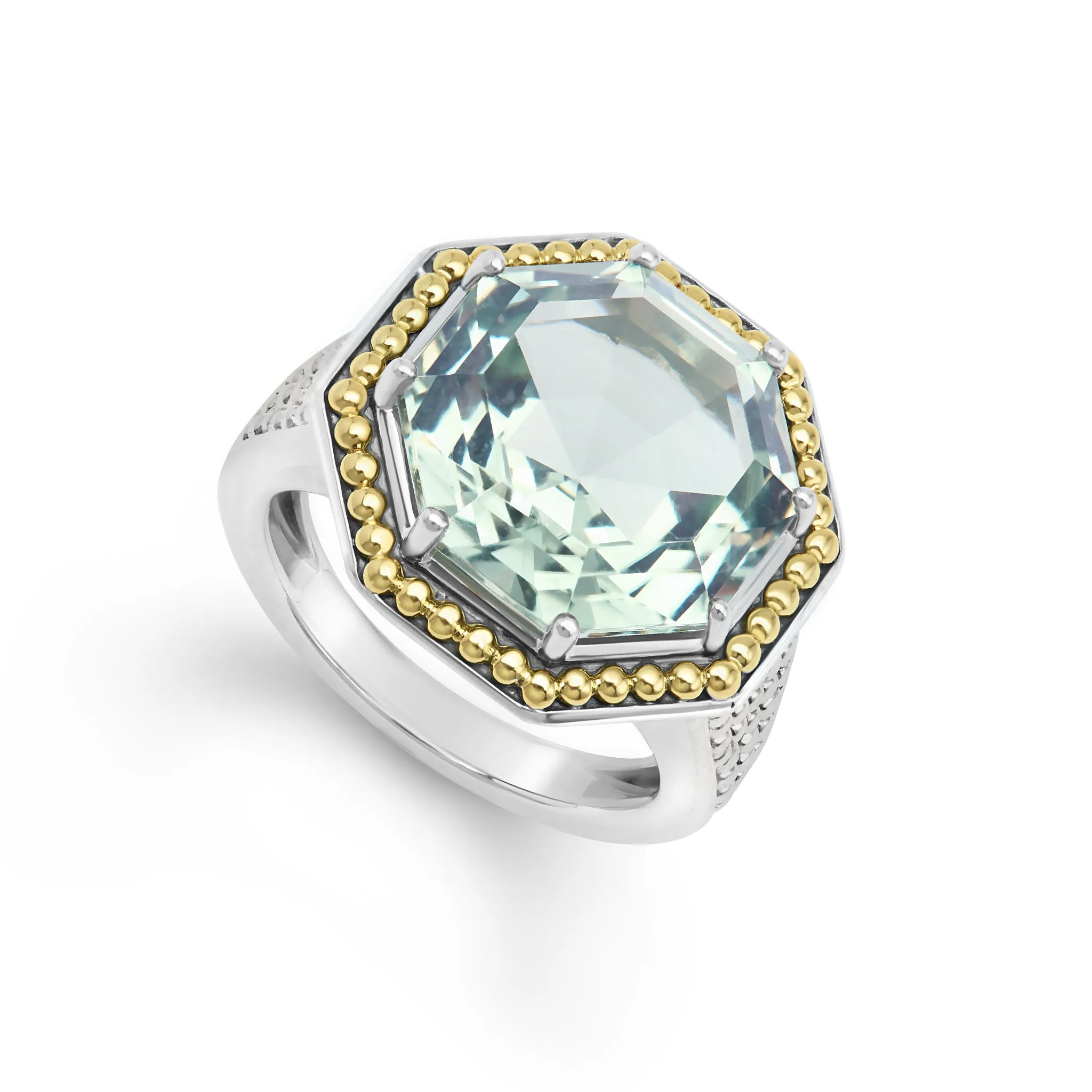 Rittenhouse Two-Tone Prasiolite Octagon Ring sold by LAGOS