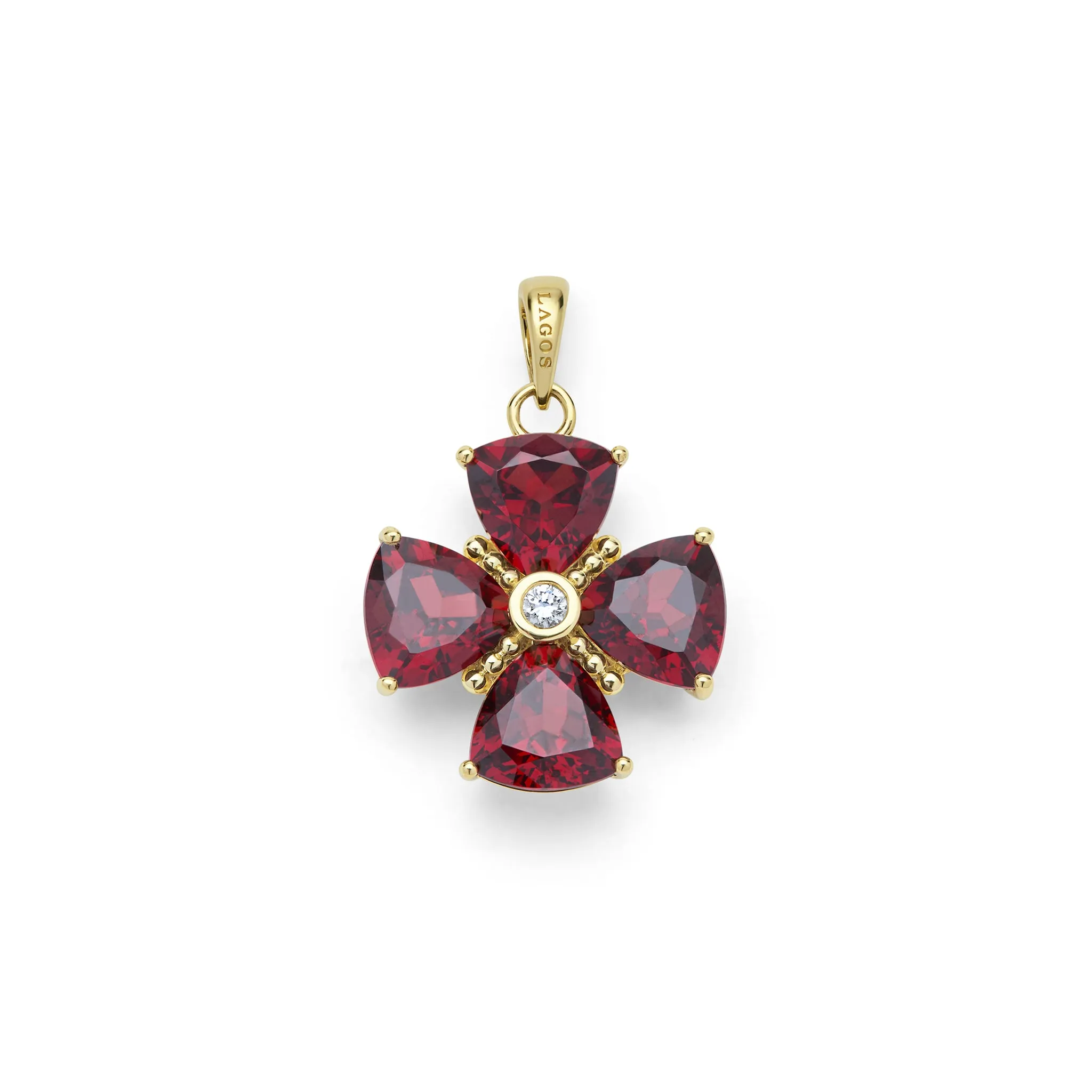 Rittenhouse 18K Gold Garnet and Diamond Flower Pendant sold by LAGOS