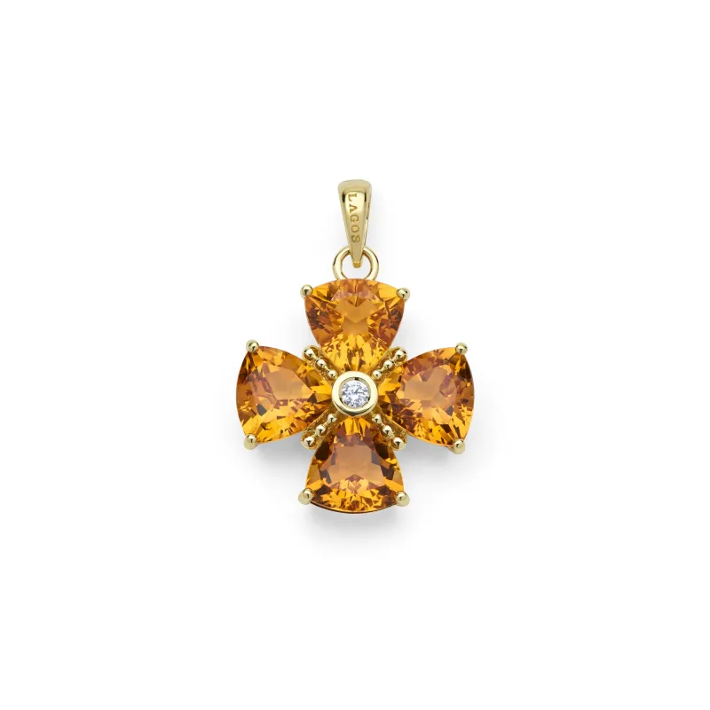 Rittenhouse 18K Gold Citrine and Diamond Flower Pendant sold by LAGOS