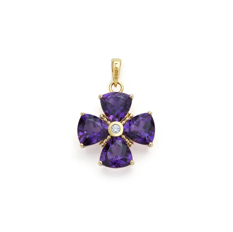 Rittenhouse 18K Gold Amethyst and Diamond Flower Pendant sold by LAGOS