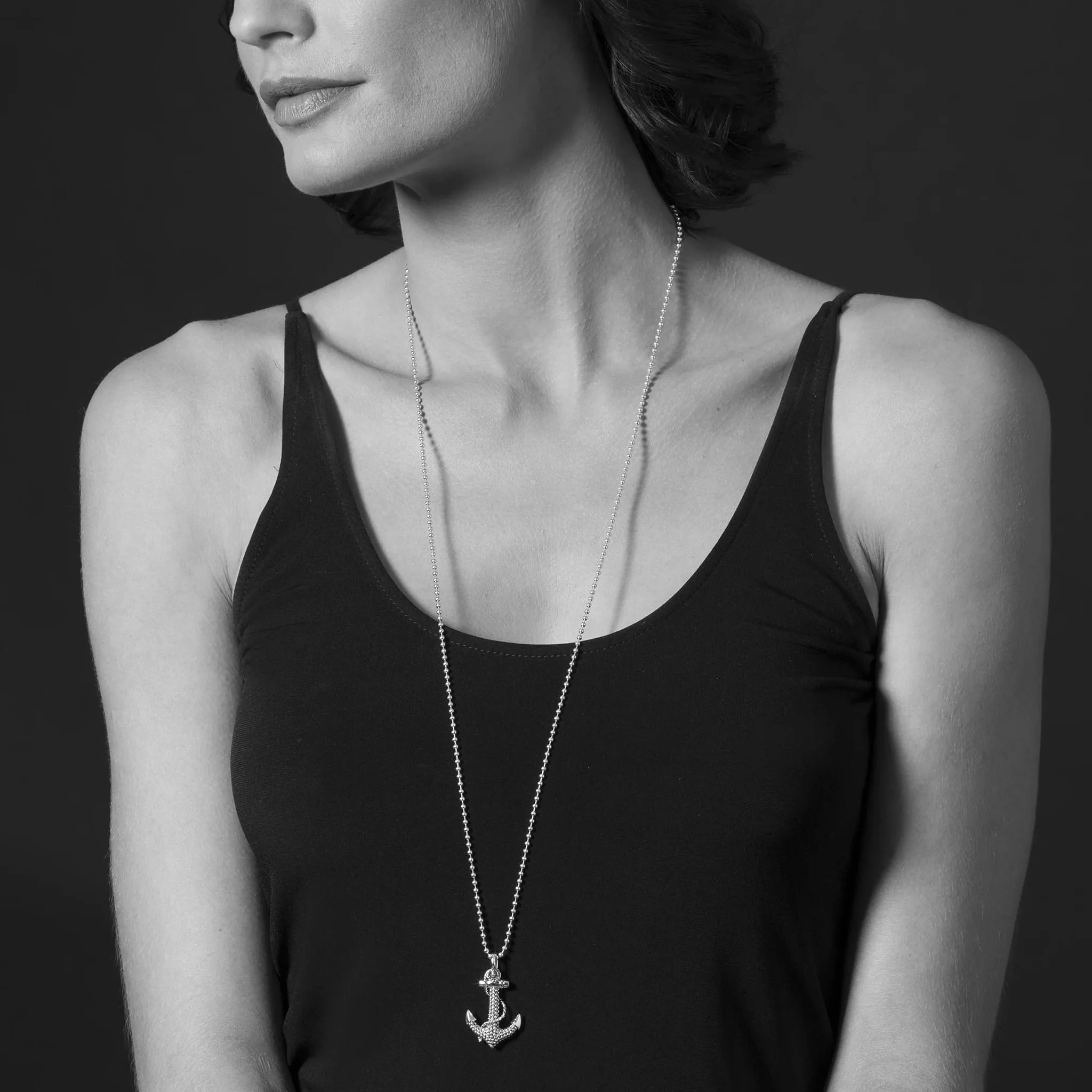 Signature Caviar Silver Anchor Pendant Necklace sold by LAGOS product image thumbnail 2