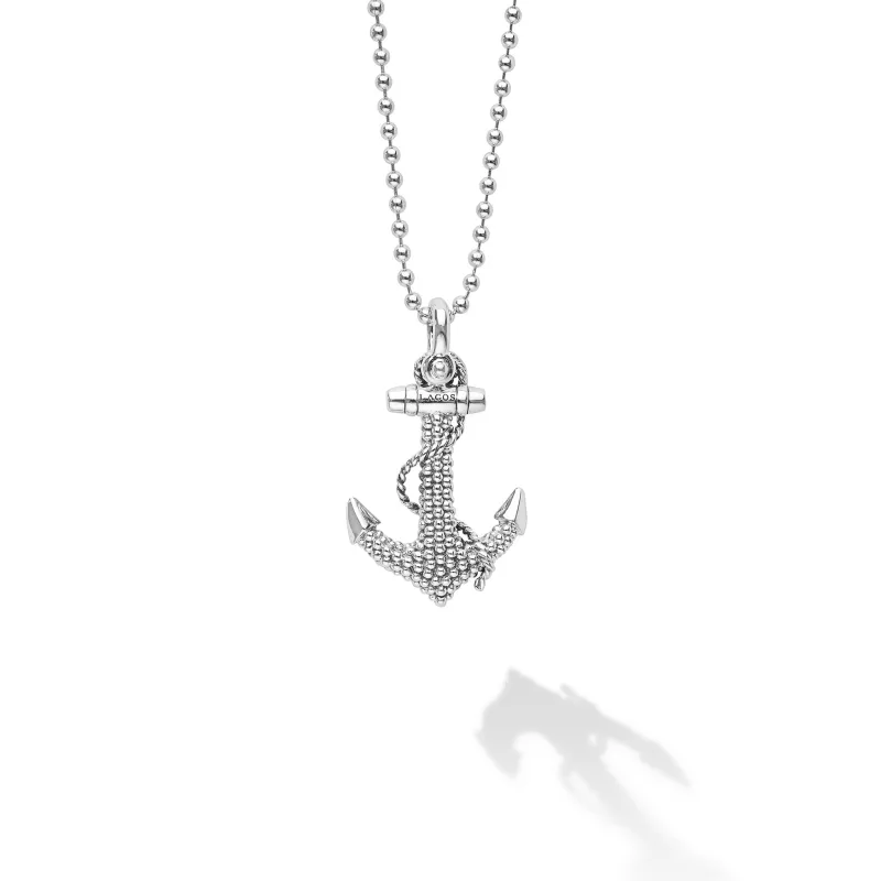 Signature Caviar Silver Anchor Pendant Necklace sold by LAGOS